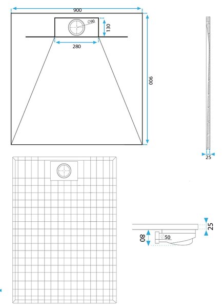 Shower tray Bazalt Grey 90x90