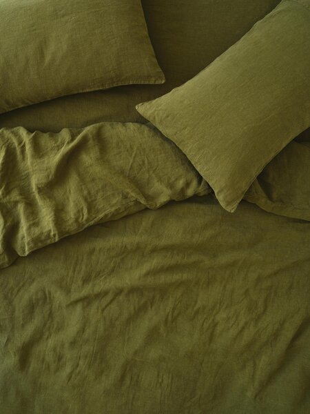 Botanical Green Linen Blend Duvet Cover | Single | Piglet in Bed