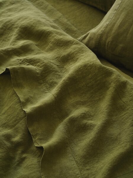 Botanical Green Linen Blend Flat Sheet | Single | Piglet in Bed