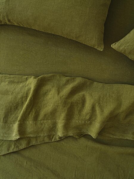 Botanical Green Linen Blend Fitted Sheet | Single | Piglet in Bed