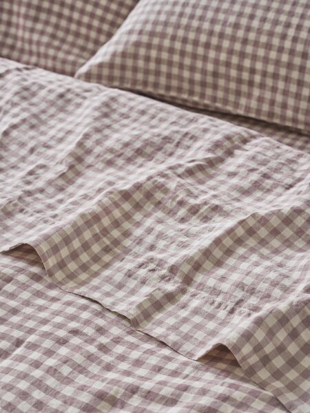 Elderberry Gingham Linen Blend Flat Sheet | Single | Piglet in Bed