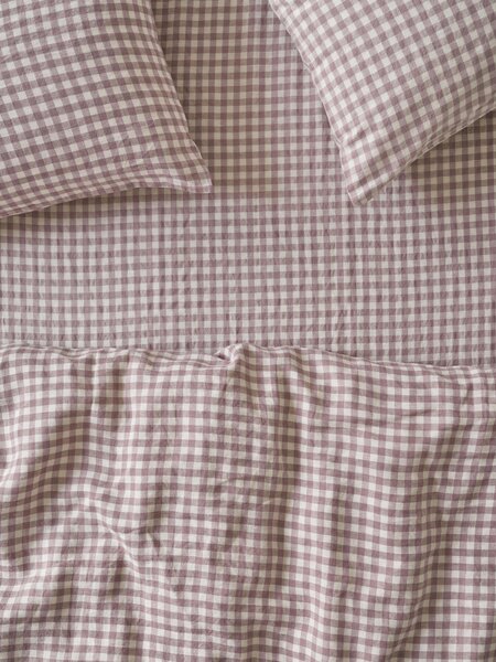 Elderberry Gingham Linen Blend Fitted Sheet | Single | Piglet in Bed