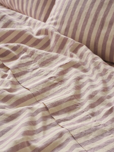 Elderberry Pembroke Stripe Linen Blend Flat Sheet | Single | Piglet in Bed