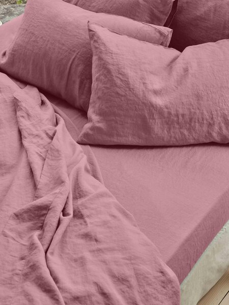 Raspberry Linen Blend Fitted Sheet | Single | Piglet in Bed