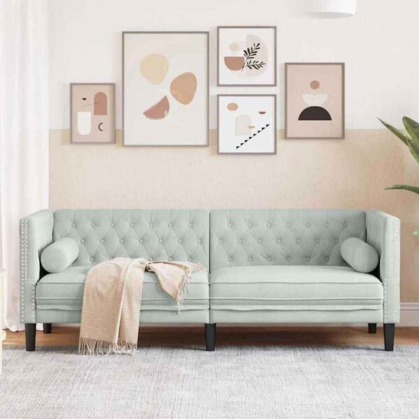Ardino Velvet 3 Seater Sofa In Light Grey