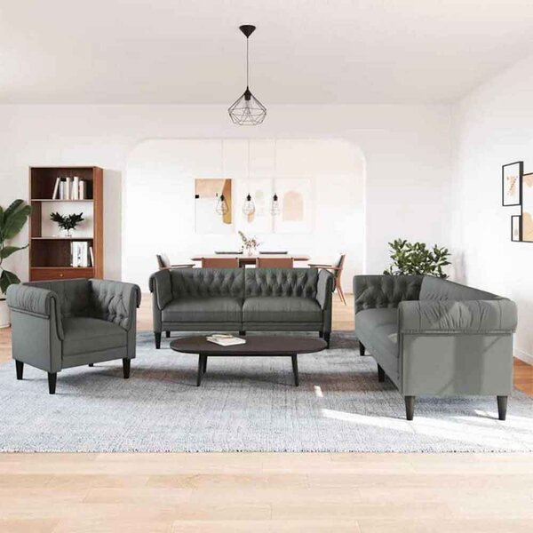 Ardino Fabric 3+2+1 Sofa Set In Dark Grey