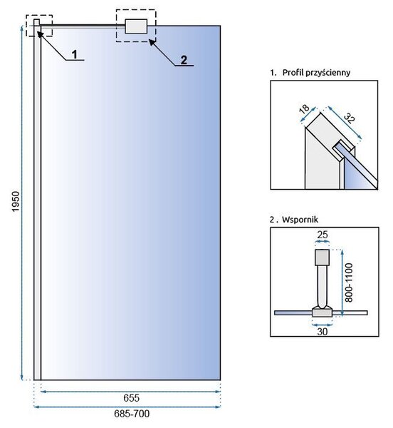 Shower screen Rea Aero N 70 Transparent with hanger Evo