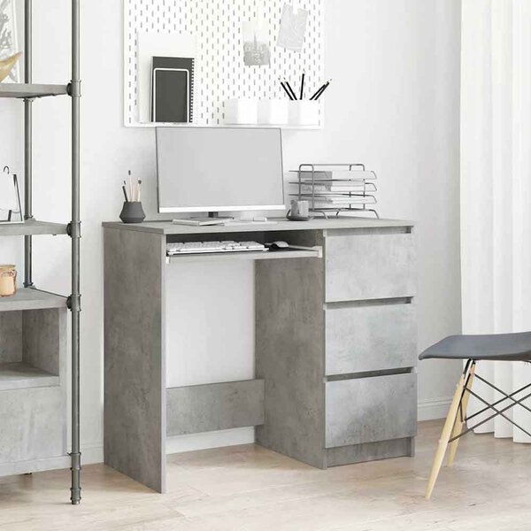 Baina Wooden Computer Desk With 3 Drawers - Concrete Grey