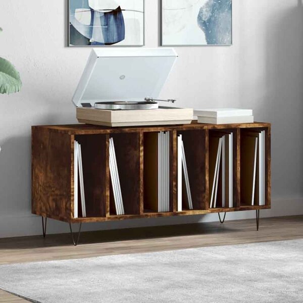 Elwood 100cm Wooden Filing Cabinet With 6 Shelves And Metal Legs - Smoked Oak