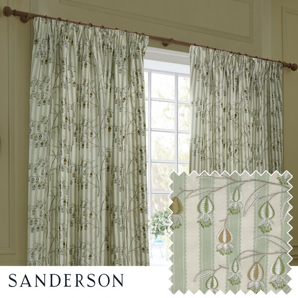 Sanderson Chinese Lanterns Embroidered Ready Made Pencil Pleat Curtains Sage