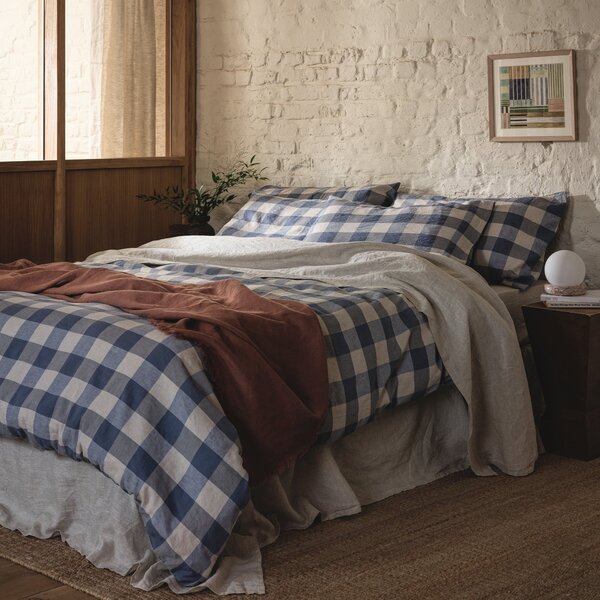 Piglet Blueberry Emsworth Check Linen Blend Duvet Cover Size Super King