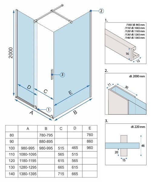 Shower enclosure REA Montana Gold Brush 100x80