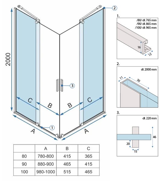 Shower enclosure REA Montana Double Gold Brush 90x90