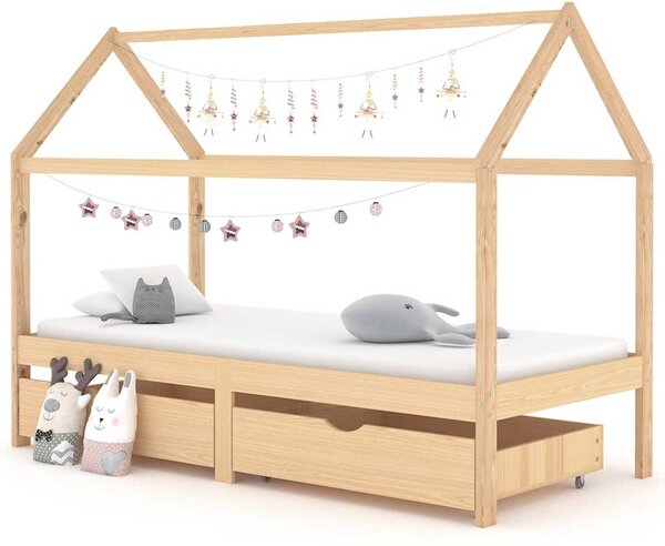 Kids Bed Frame with Drawers Solid Pine Wood 90x200 cm