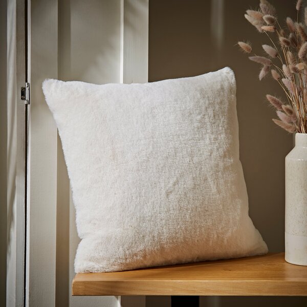 Dunelm White Lenon Plush Cushion 43cm x 43cm White