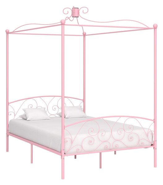 Canopy Bed Frame Pink Metal 140x200 cm