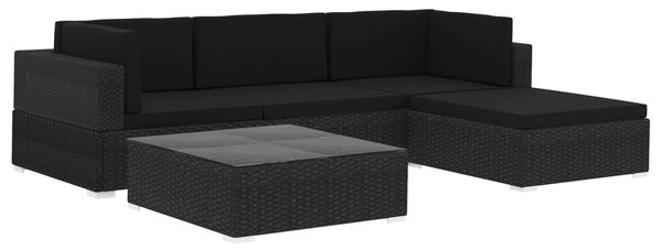 5 Piece Garden Lounge Set with Cushions Poly Rattan Black