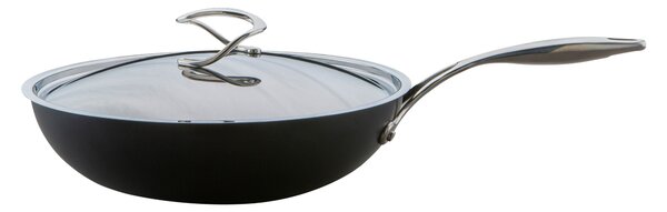 Circulon Style Hard Anodised 30cm Stir Fry Pan with Lid Black