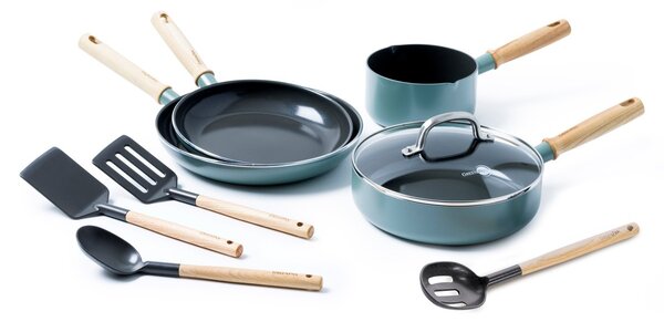 GreenPan Mayflower Pro pot and frying pan set 9 pieces Green-blue