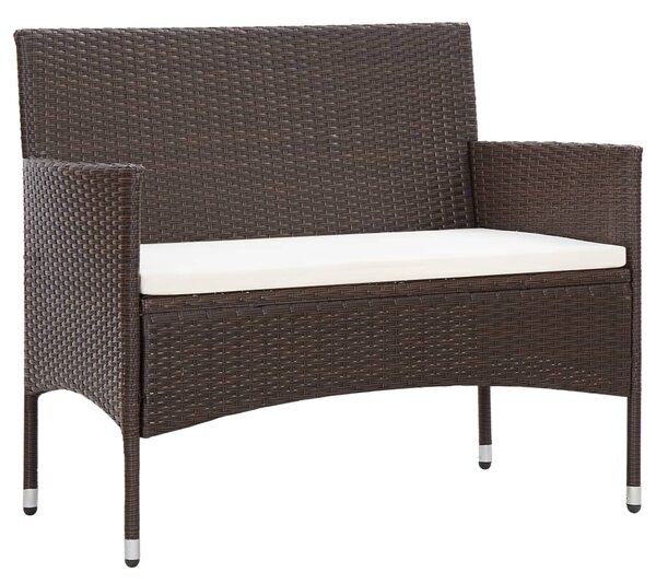 Garden Bench with Cushion Poly Rattan Brown