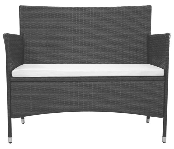 Garden Bench with Cushion Poly Rattan Black