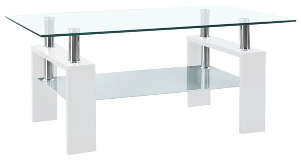 Coffee Table White and Transparent 95x55x40 cm Tempered Glass