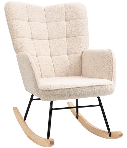 HOMCOM Wingback Rocking Chair for Nursing, Berber Fleece Nursery Glider Rocker, Modern Armchair for Living Room, Beige