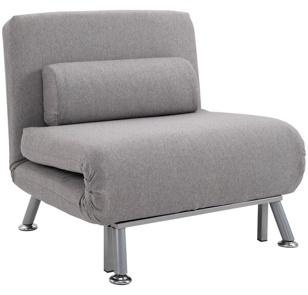 HOMCOM Single Sofa Bed Futon Chair Sleeper, Foldable Portable Lounge Couch, Living Room Furniture Grey