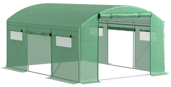 Outsunny 13 x 9.8ft Walk-in Greenhouse, Heavy Duty Polytunnel with Steel Frame, Light-Resist & Windproof Cover, Green Aosom UK