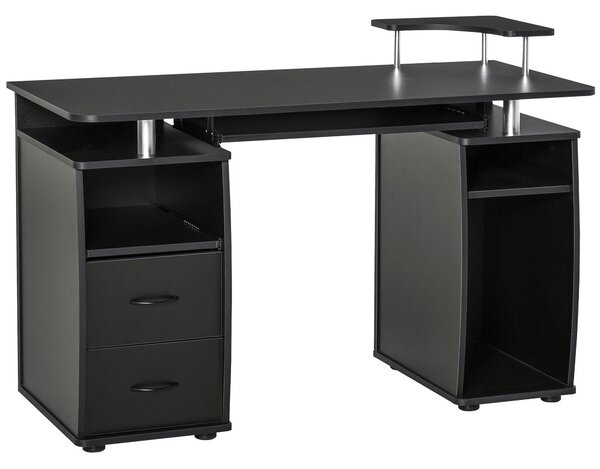 HOMCOM Computer Desk Office PC Table Workstation with Keyboard Tray, CPU Shelf, Drawers, Sliding Scanner Shelf, Black Aosom UK