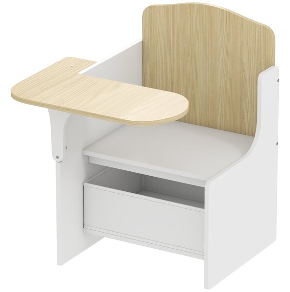 AIYAPLAY Kids Table and Chair Set, Children Desk and Chair with Storage Bins for Playing, Reading, Painting, for Ages 3-5, White