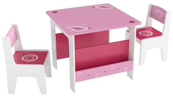 AIYAPLAY 3 Pieces Kids Table and Chair Set, Toddler Activity Table with Bookshelves, for Living Room, Nursery, Playroom, Pink