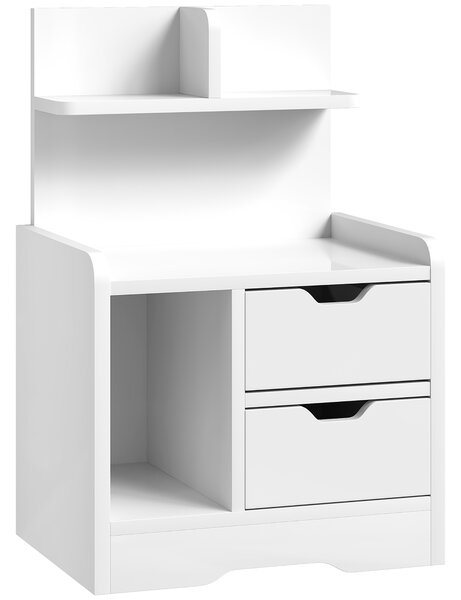 HOMCOM Bedside Table with 2 Drawers and Open Shelves - High Gloss White