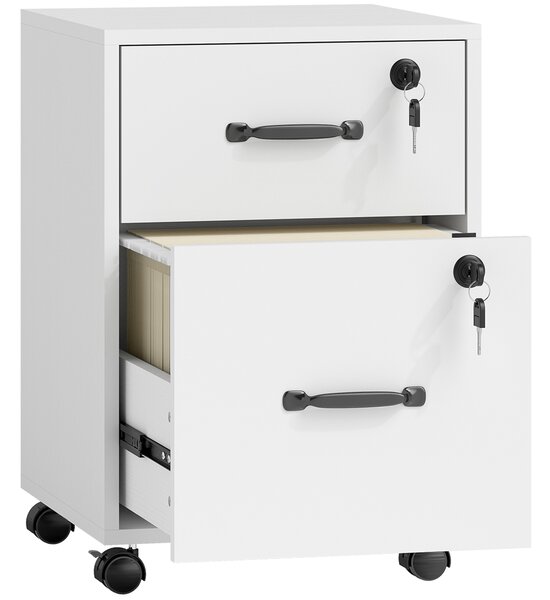 HOMCOM Rolling File Cabinet with 2 Drawers, Mobile Filing Cabinet with Hanging File Folder for Letter Sized Documents, White