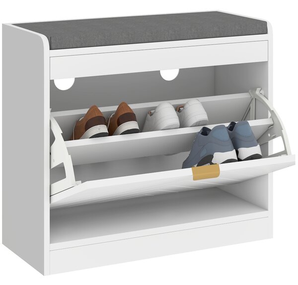 HOMCOM Shoe Storage with Seat, Upholstered Entryway Bench, Shoe Bench with 1 Flip Drawer and 4 Vents for 5 Pairs of Shoes