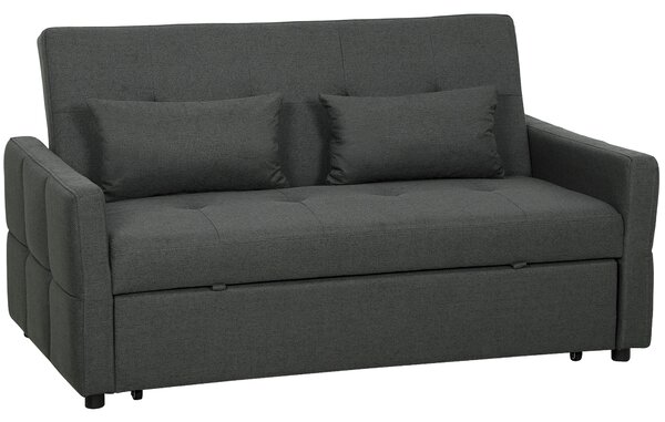 HOMCOM Three-Way Two-Seater Sofa Bed - Charcoal Grey