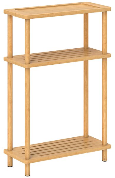 HOMCOM Bamboo Side Table, 3-Tier Slim End Table, Nordic Style, for Living Room, Bedroom, Office, Tool-Free Assembly, Natural Wood Finish