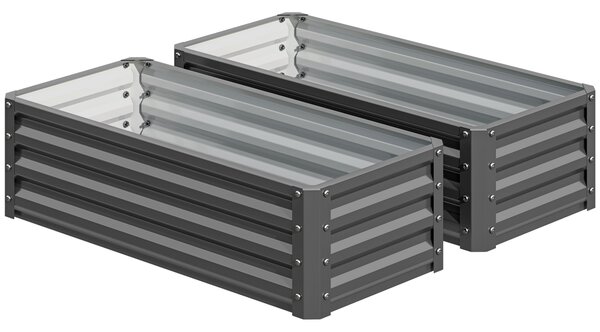 Outsunny Set of Two 110 x 50cm Steel Planter Boxes - Light Grey