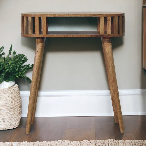 Solid Wood Ariella Console Table with Hand-finished and Open Shelf, Desk with Scandi-inspired Nordic Legs, 30L x 70W x 80H cm, Brown Aosom UK