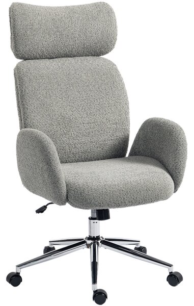 HOMCOM Office Chair with Adjustable Headrest, Spring Pack, Curved Line, Boucle Fabric - Charcoal Grey