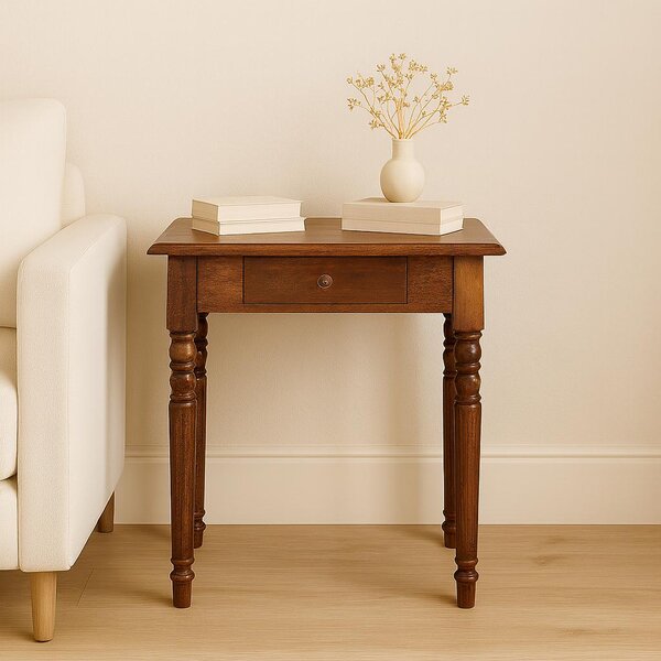 Solid Mango Wood Writing Desk with Hand-finished Grain and Drawer, Bedside Cabinet for Neat Storage, 35L x 60W x 78H cm, Dark Brown Aosom UK