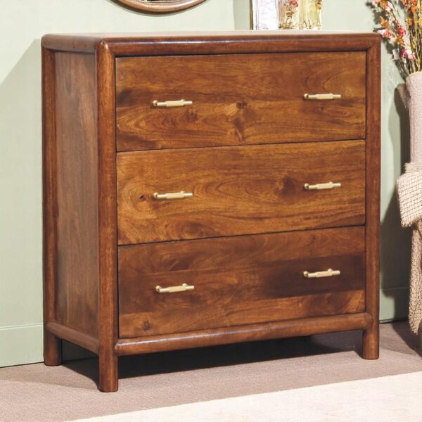 Solid Wood Chest of Drawer, 3-Drawer Storage Cabinet with Generous Organisation, Elegant Circular Silhouette, Brown Aosom UK