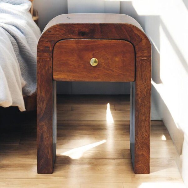 Solid Wood Mini Darcy Nightstand with Curved Edges, Spacious Drawer, Hand-finished Cabinet for Living Room, 30L x 30W x 40H cm, Dark Brown Aosom UK