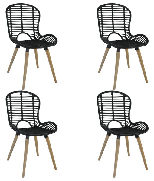 Dining Chairs 4 pcs Black Natural Rattan