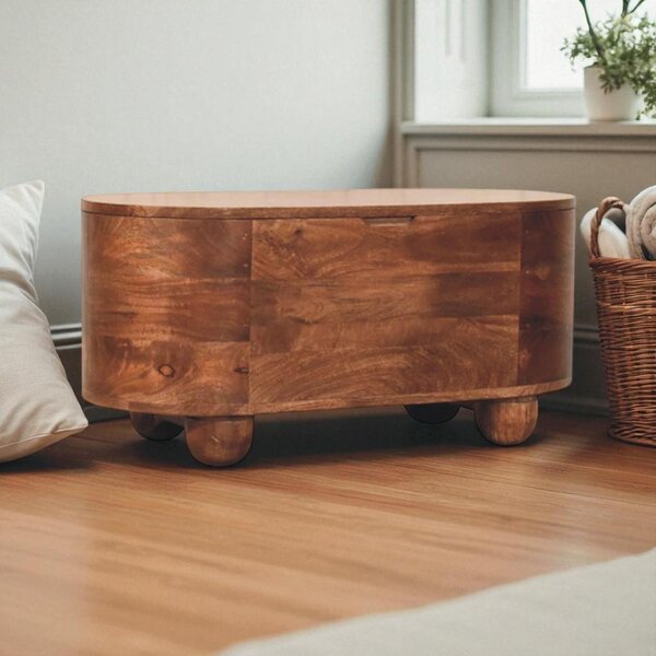 Solid Wood Curva Storage Trunk with Single Deep Drawer, Durable Design, Handcrafted Table for Organised Bedroom, 35L x 80W x 38H cm, Brown Aosom UK