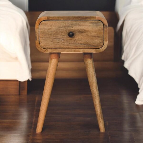 Narrow Nightstand with Mango Wood, Mini Bedside Table with Single Drawer, Oak-ish Finish for Bedroom Display & Storage, 30L x 30W x 49H cm, Brown Aosom UK