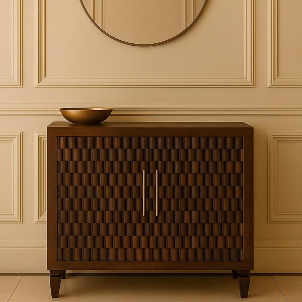 Solid Mango Wood Cabinet with 2 Doors and 2 Shelves, Hand-finished Surface, Table with Playful Animal Carving, 35L x 85W x 86H cm, Brown Aosom UK