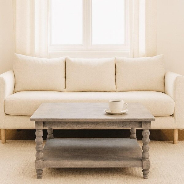 Wood Coffee Table with Open Storage Slot, Side Table with Durable Hand-Finished Circular Design for Living Room, 80L x 80W x 45H cm, Beige Aosom UK