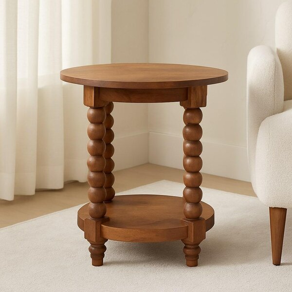 Round Side Table, Acid-Wash Distressed Look, Coffee Table with Open Slot Storage, Brown Aosom UK
