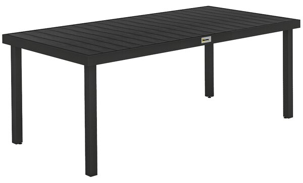 Outsunny Aluminium Outdoor Garden Dining Table for 8 People, Faux Wood Top, for Garden, Lawn, Patio, 190 x 90 x 74cm, Black